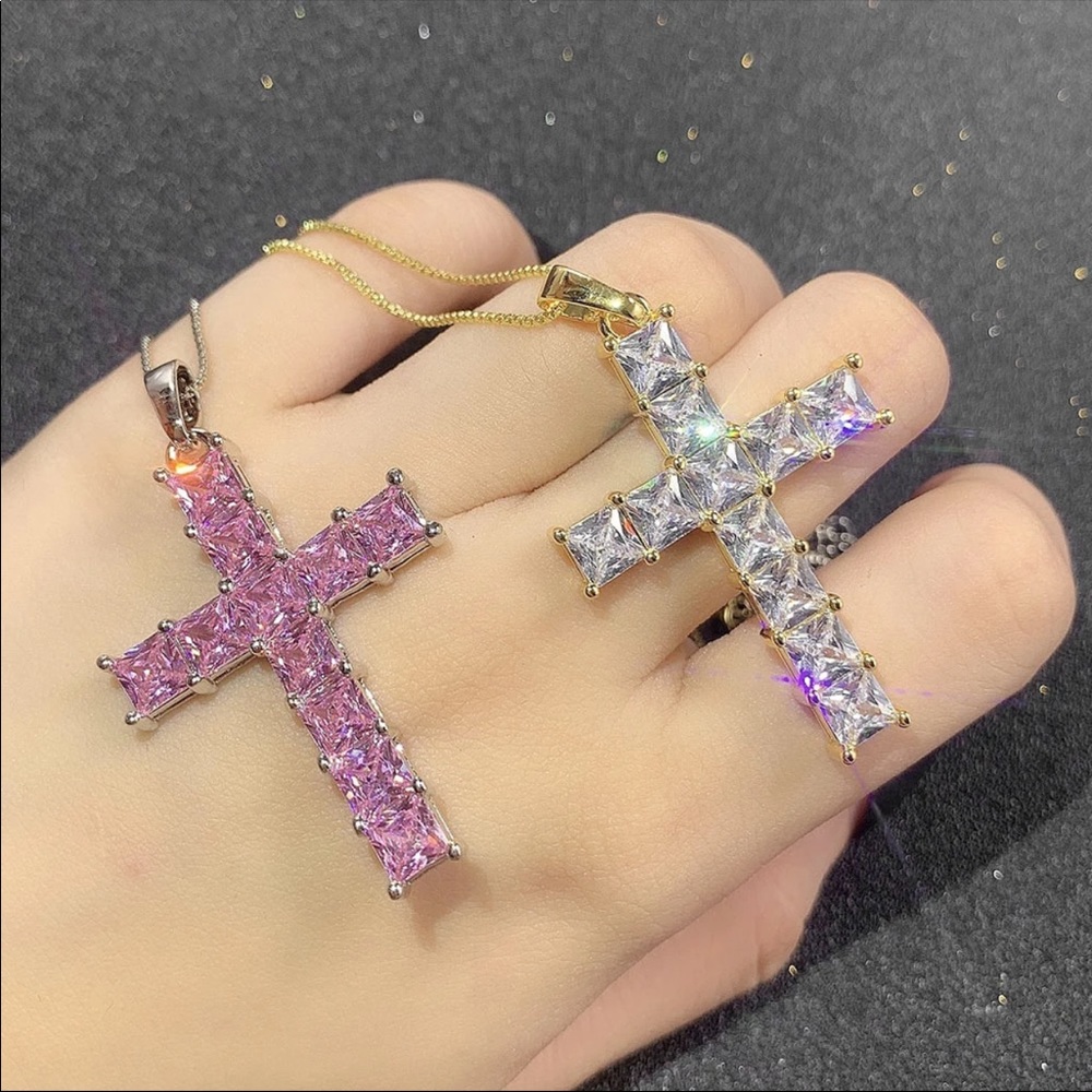 New Unisex 925 Silver Diamond Cross Necklace - Picture 3 of 6